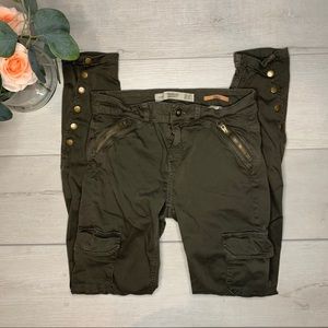 Zara Ankle Button Skinny Cargo Pants Size 2 Olive